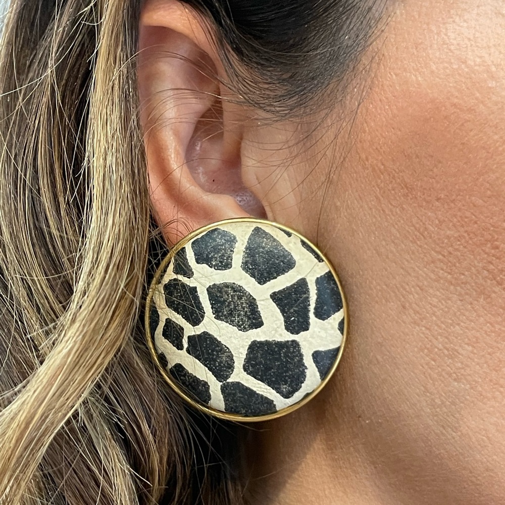 Vintage Black & White Print Clip on Earrings
